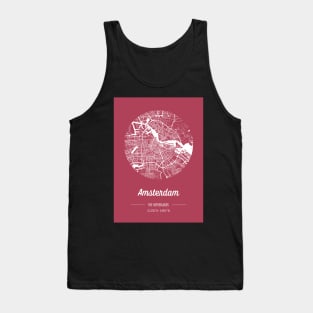 City map in red: Amsterdam, The Netherlands, with retro vintage flair Tank Top